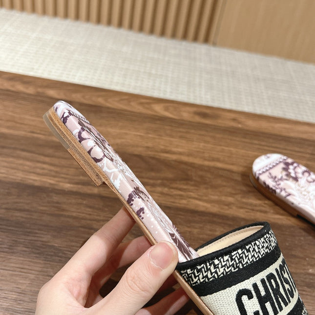 DIOR 26S SLIDE SANDALS IN MAUVE FLORAL PRINT LOGO STRAP