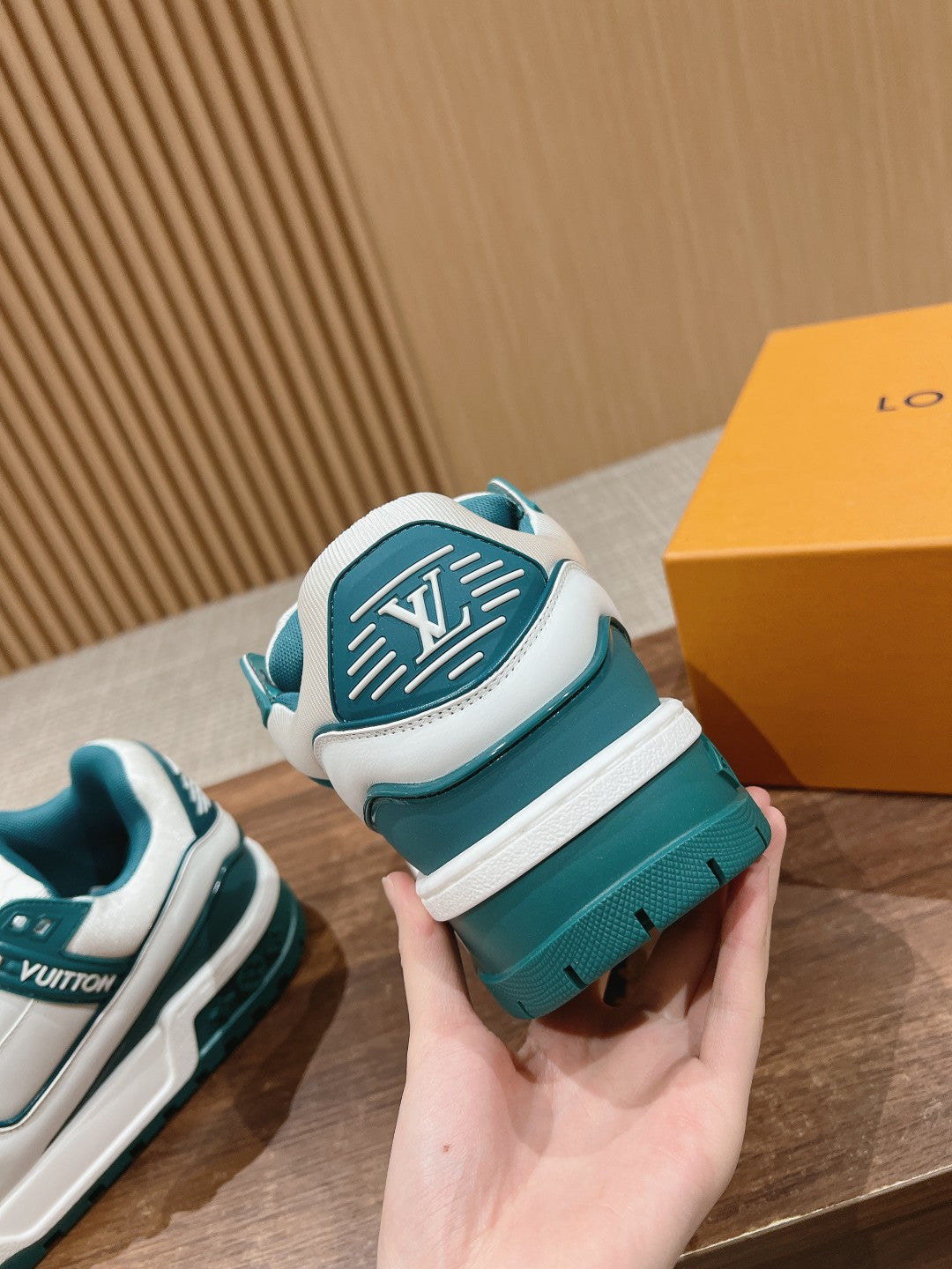 LV Trainer Maxi Sneaker White Mix Emerald Green Calfskin
