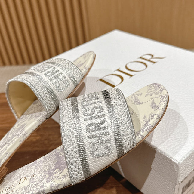 DIOR 26S SLIDE SANDALS IN GREY TOILE DE JOUY LOGO