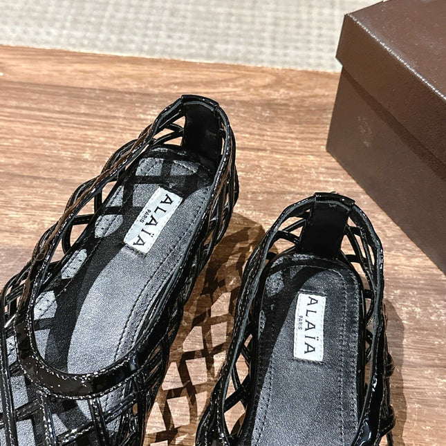 ALAIA MESH BALLET FLATS 25S IN BLACK LAMBSKIN