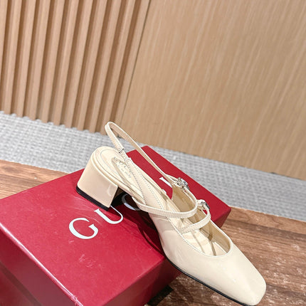 GUCCI 26S BLOCK-HEEL SLINGBACK PUMPS 45 MM IN CREAM BEIGE CALFSKIN