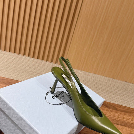PRADA 26S SLINGBACK PUMPS IN OLIVE GREEN CALFSKIN