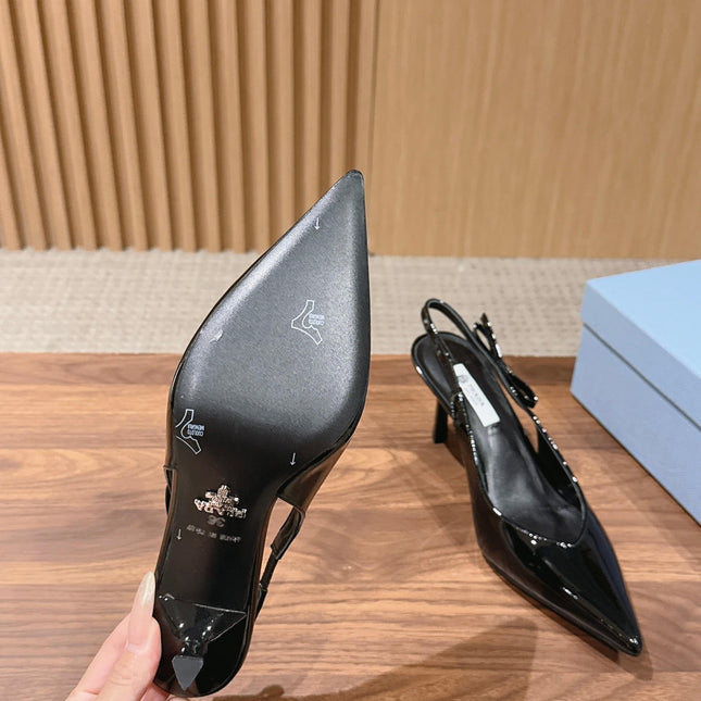PRADA 26S SLINGBACK PUMPS IN BLACK PATENT CALFSKIN