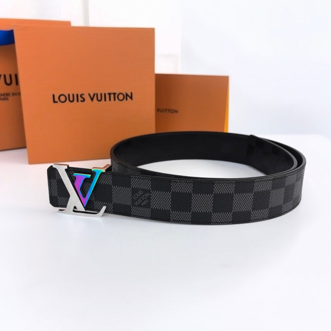 LV LARGE 40MM PYRAMIDE BELT BLACK DAMIER MONOGRAM CALFSKIN METAL HARDWARE