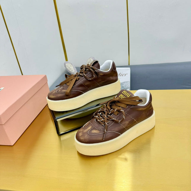 THICK-SOLED RETRO SNEAKERS IN BROWN SMOOTH LAMBSKIN
