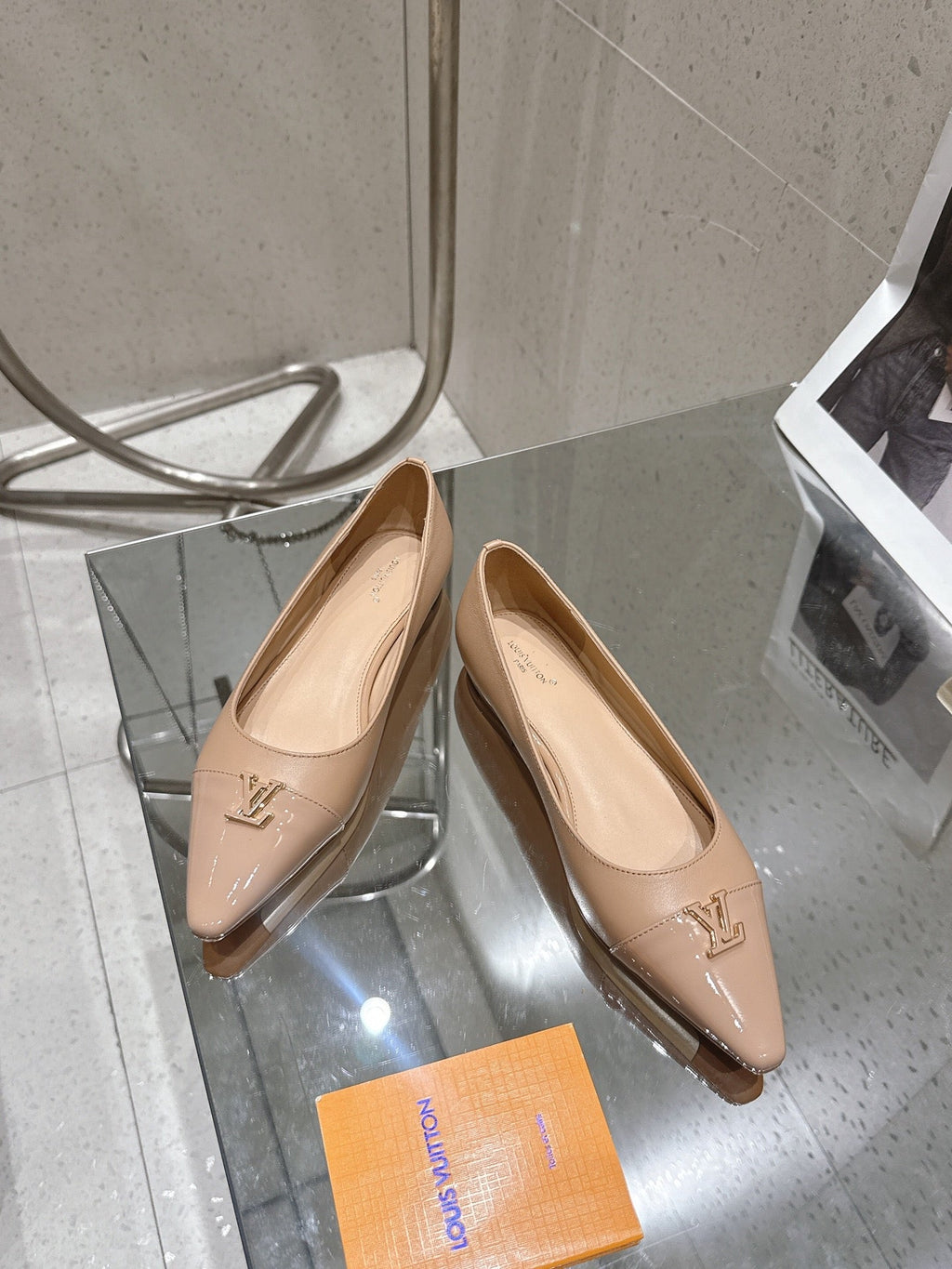 LV 26S POINTED TOE BALLET FLATS IN NUDE BEIGE CALFSKIN