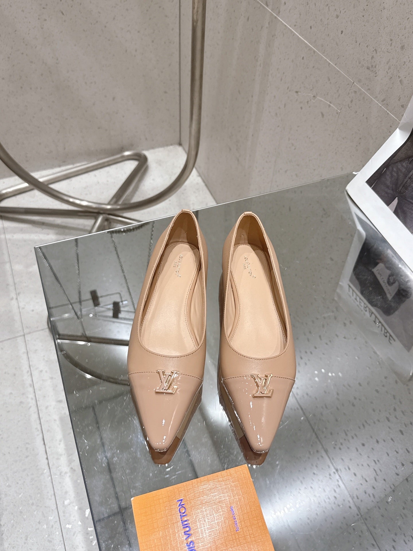 LV 26S POINTED TOE BALLET FLATS IN NUDE BEIGE CALFSKIN