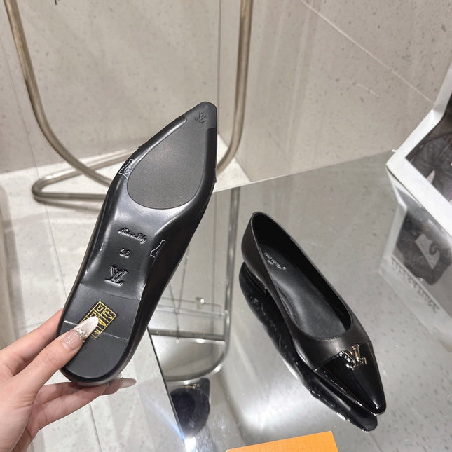 LV 26S POINTED TOE BALLET FLATS IN BLACK CALFSKIN