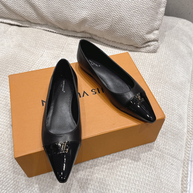 LV 26S POINTED TOE BALLET FLATS IN BLACK CALFSKIN