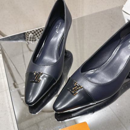 LV 26S POINTED TOE HIGH HEELS 55 MM IN BLACK BLUE CALFSKIN