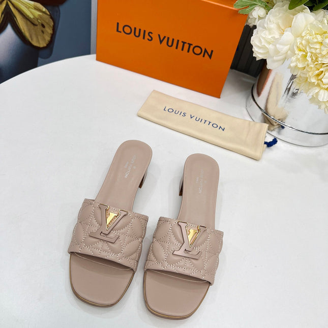 LV 26S MARE HIGH-HEELED MULE SANDALS IN DARK BEIGE CALFSKIN