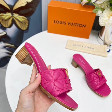 LV 26S MARE HIGH-HEELED MULE SANDALS IN PINK CALFSKIN