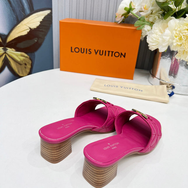 LV 26S MARE HIGH-HEELED MULE SANDALS IN PINK CALFSKIN