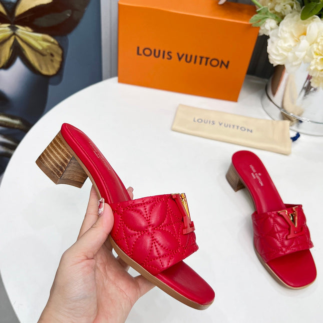 LV 26S MARE HIGH-HEELED MULE SANDALS IN RED CALFSKIN