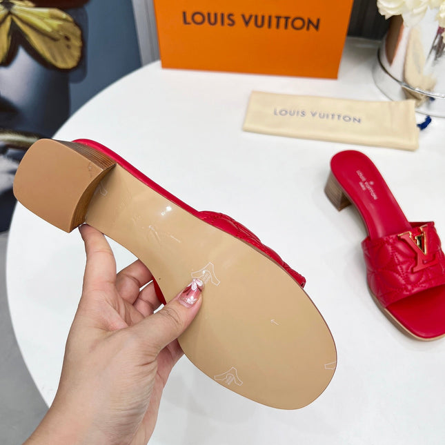 LV 26S MARE HIGH-HEELED MULE SANDALS IN RED CALFSKIN