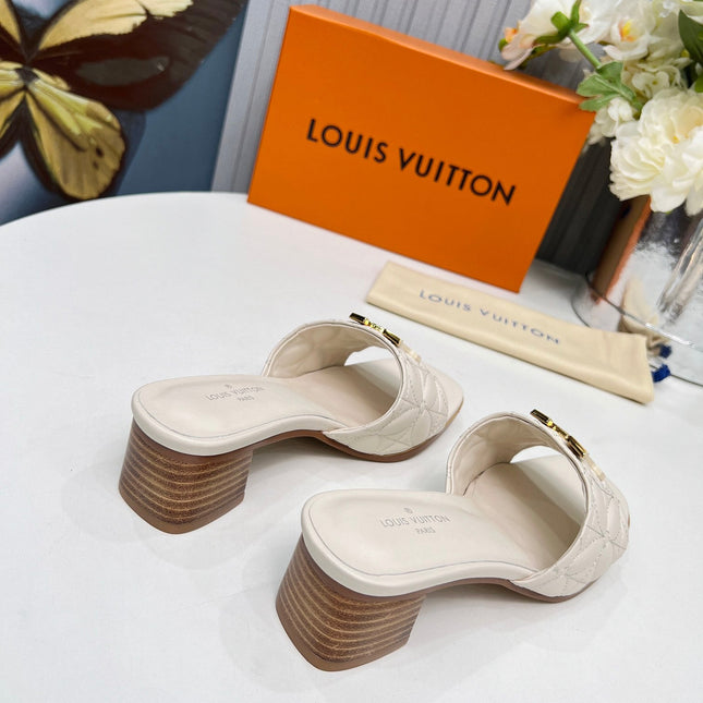 LV 26S MARE HIGH-HEELED MULE SANDALS IN IVORY BEIGE CALFSKIN
