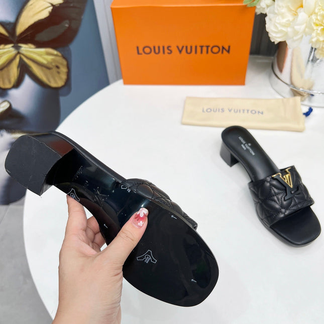 LV 26S MARE HIGH-HEELED MULE SANDALS IN BLACK CALFSKIN