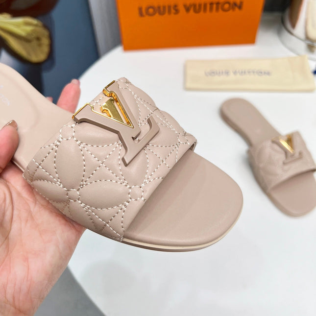 LV 26S MARE FLAT MULES IN DARK BEIGE CALFSKIN