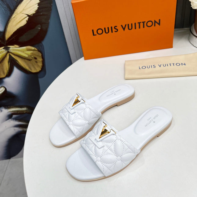 LV 26S MARE FLAT MULES IN WHITE CALFSKIN