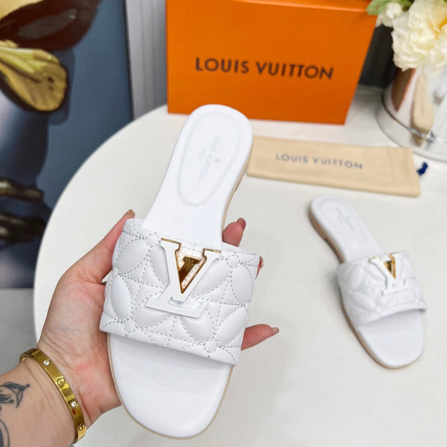 LV 26S MARE FLAT MULES IN WHITE CALFSKIN