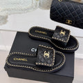 FLAT CHAIN HEART SLIPPER IN BLACK LAMBSKIN