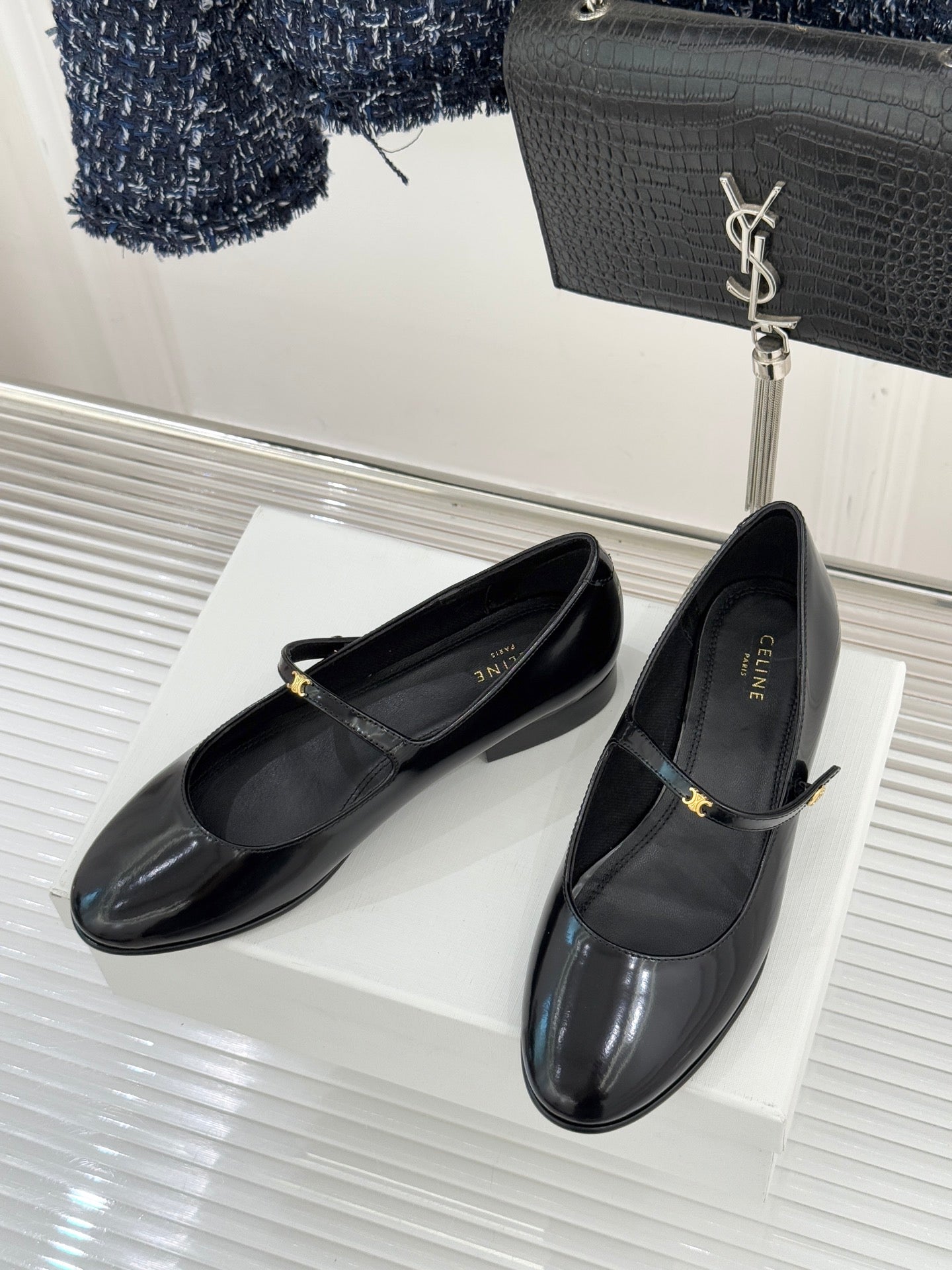 CELINE 26S MARY JANE SHOES IN BLACK LAMBSKIN