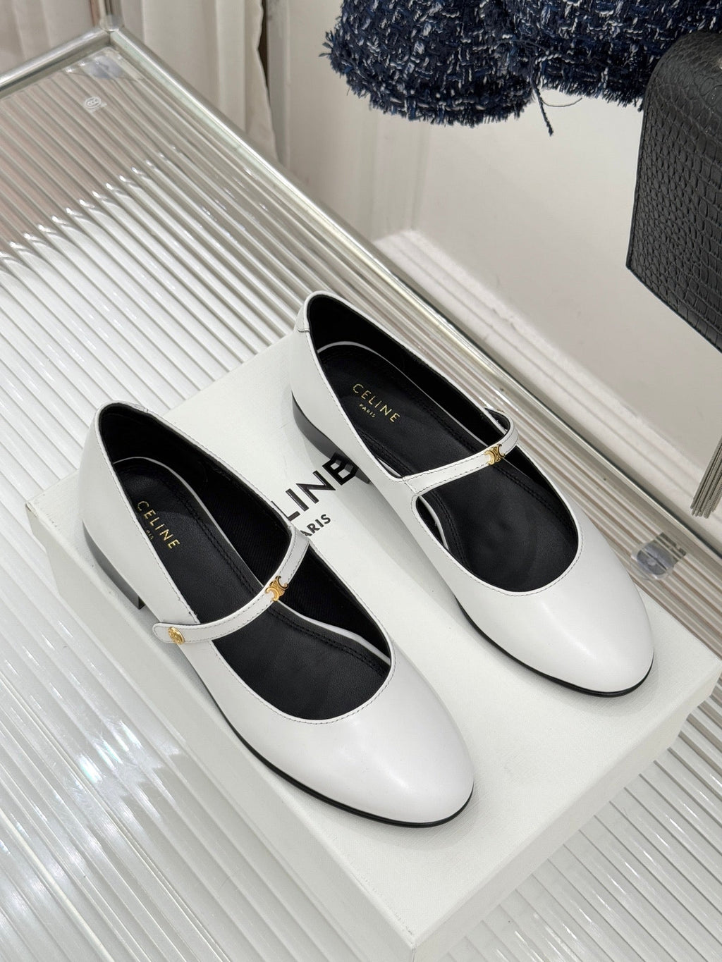 CELINE 26S MARY JANE SHOES IN WHITE LAMBSKIN