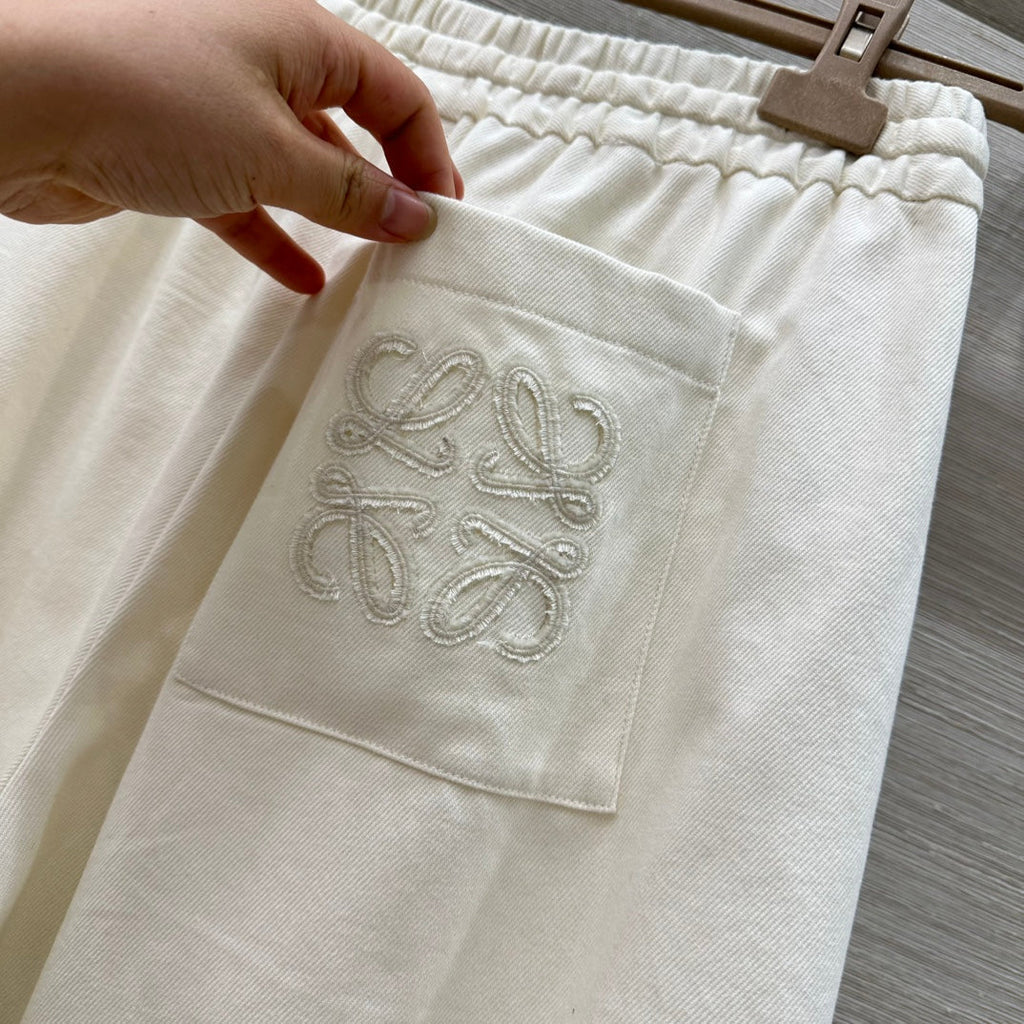 Loewe 25 Denim Wide-leg Cropped Pants White Cotton