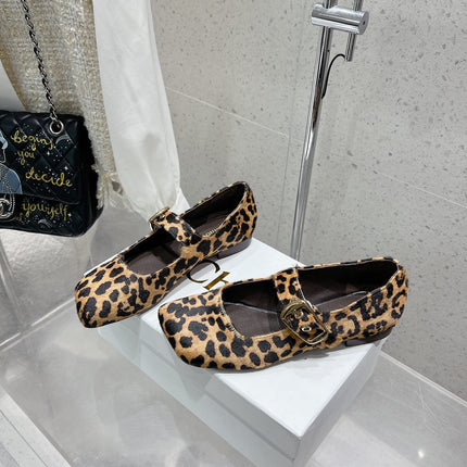 CHLOÉ 26S MARY JANE FLATS IN LEOPARD PRINT PONY HAIR