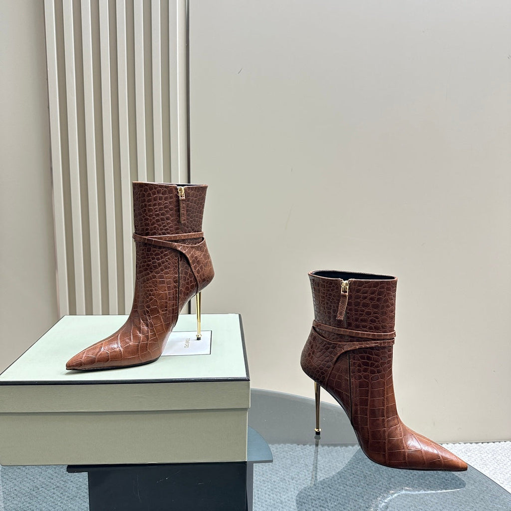 PADLOCK 10 CM ANKLE BOOTS IN PENNY BROWN CROCODILE-EMBOSSED CALFSKIN