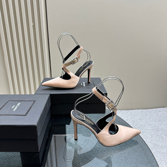SL CROSS-STRAP SLINGBACK PINK NUDE SATIN