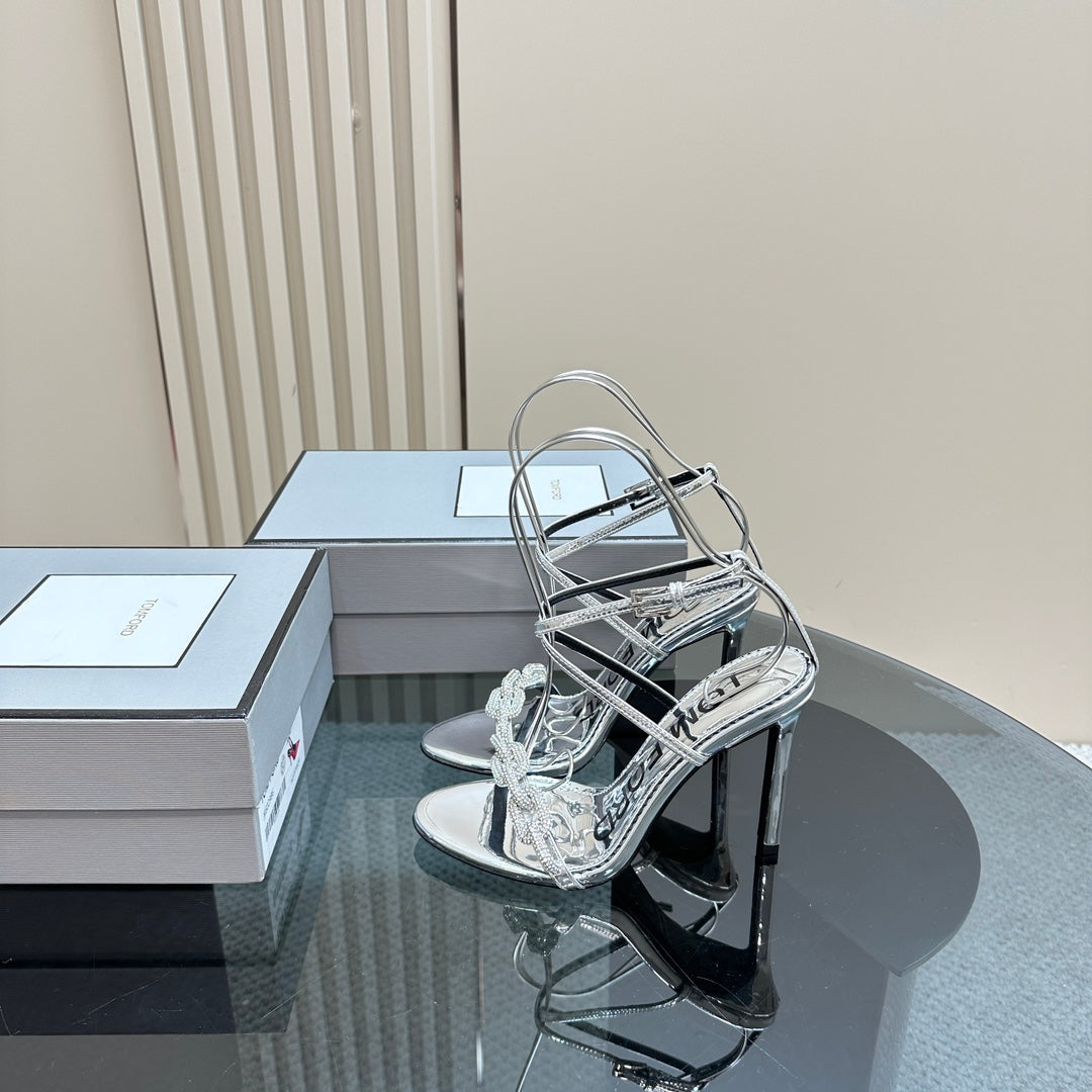 HIGH-HEELED 10 CM SANDAL IN SILVER LAMBSKIN