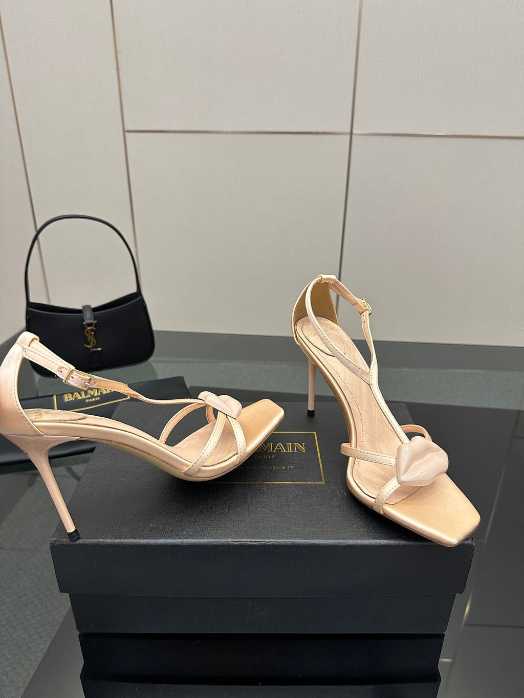 BALMAIN 25S LIPS SANDALS 10 IN BLUSH BEIGE SATIN