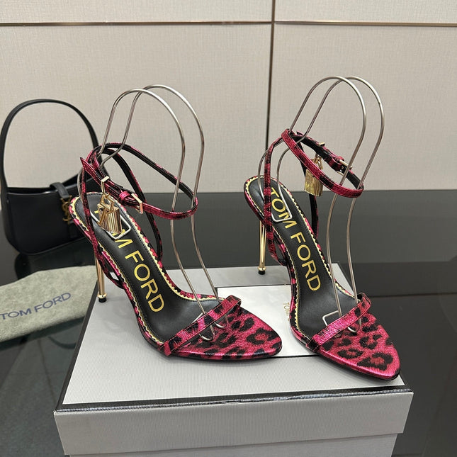 TOM FORD 26S HEELED SANDALS 100 MM IN LEOPARD PRINT CALFSKIN STYLE 5