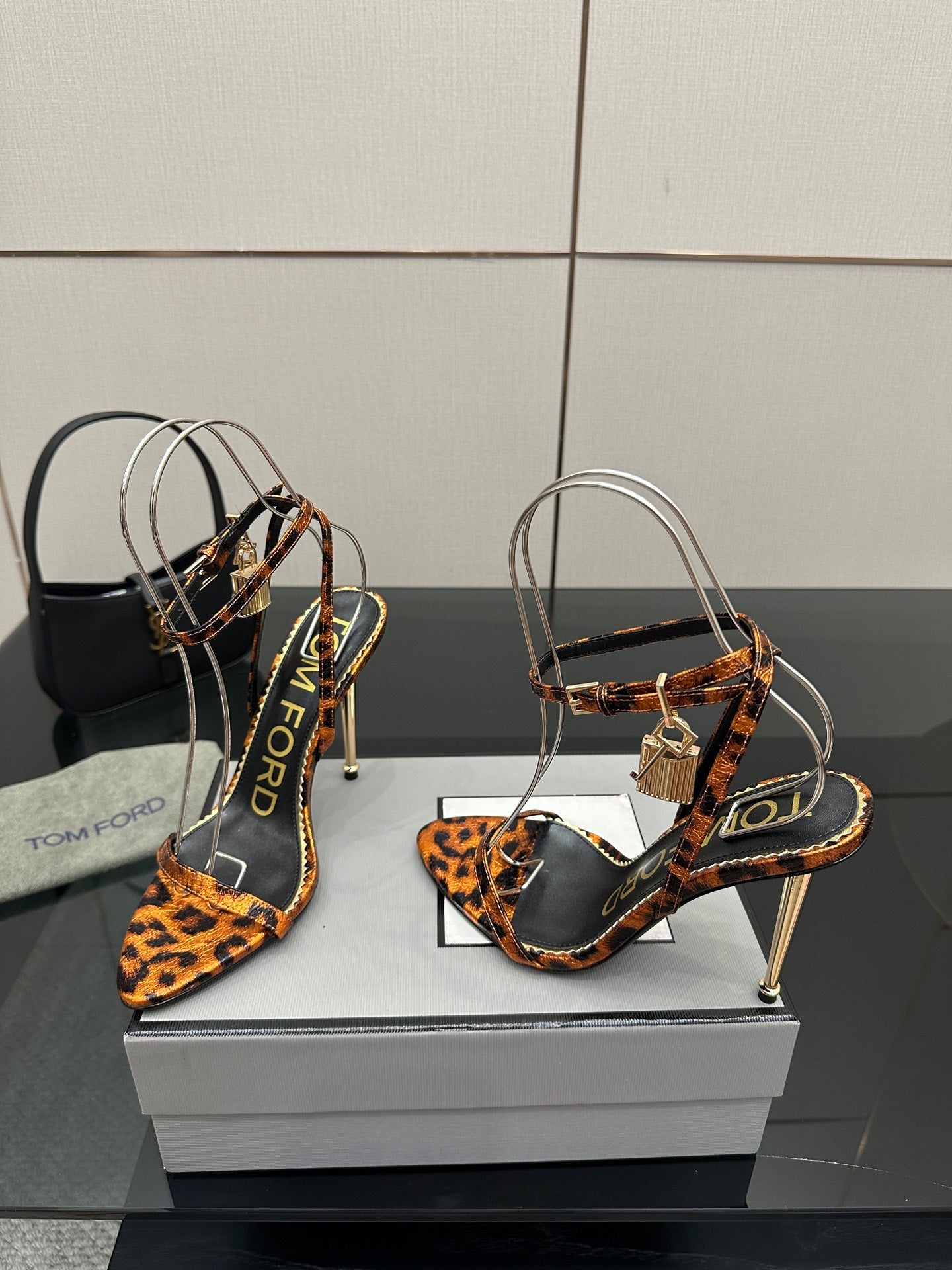 TOM FORD 26S HEELED SANDALS 100 MM IN LEOPARD PRINT CALFSKIN STYLE 4
