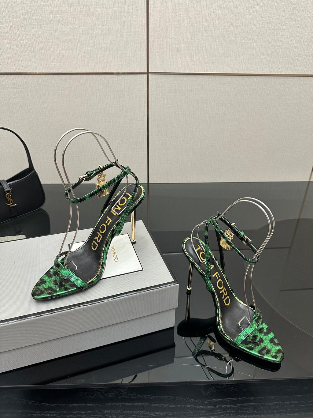 TOM FORD 26S HEELED SANDALS 100 MM IN LEOPARD PRINT CALFSKIN STYLE 2