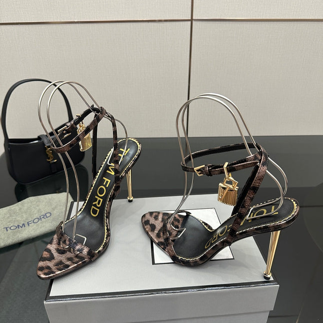 TOM FORD 26S HEELED SANDALS 100 MM IN LEOPARD PRINT CALFSKIN STYLE 1