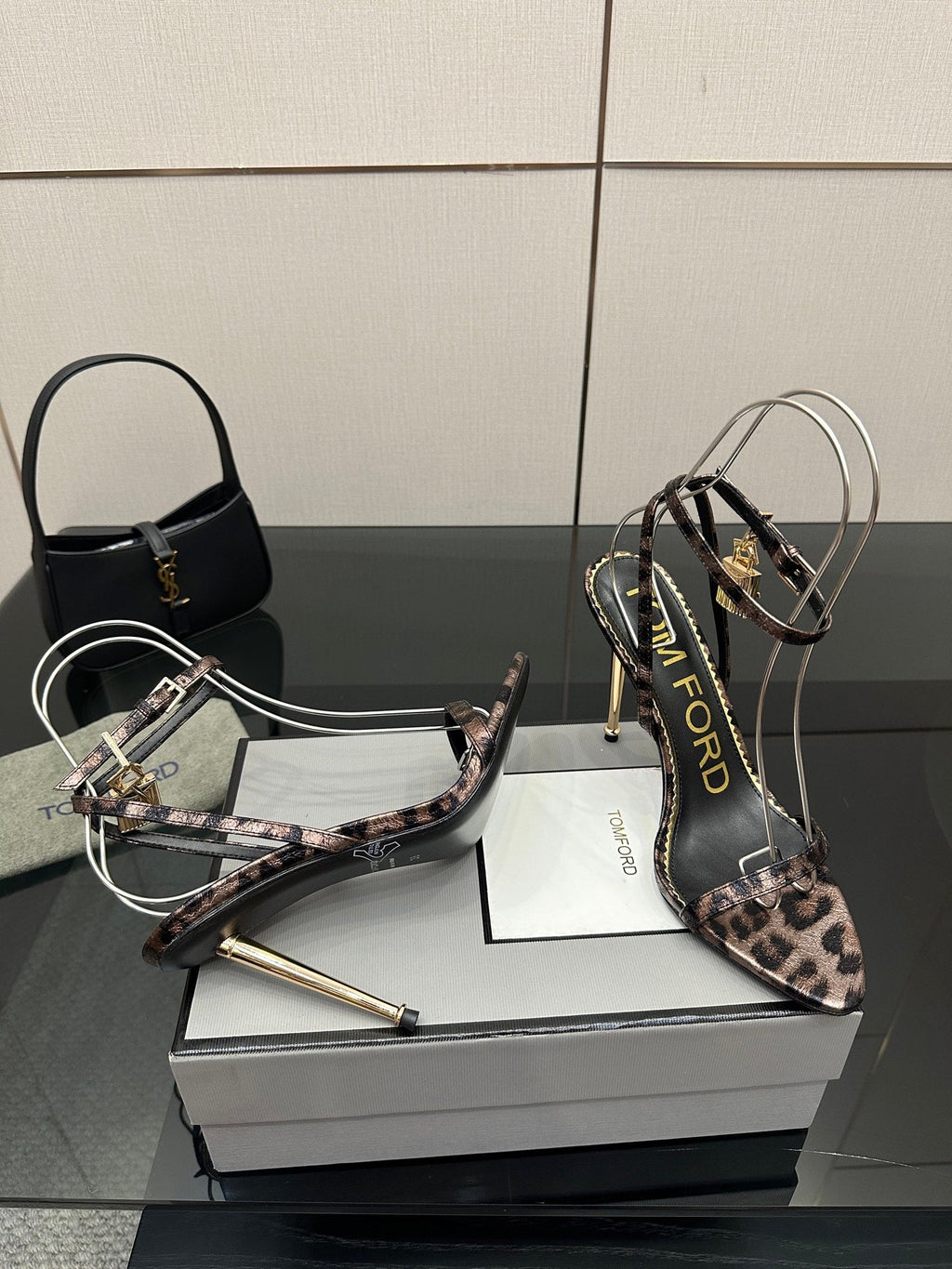 TOM FORD 26S HEELED SANDALS 100 MM IN LEOPARD PRINT CALFSKIN STYLE 1