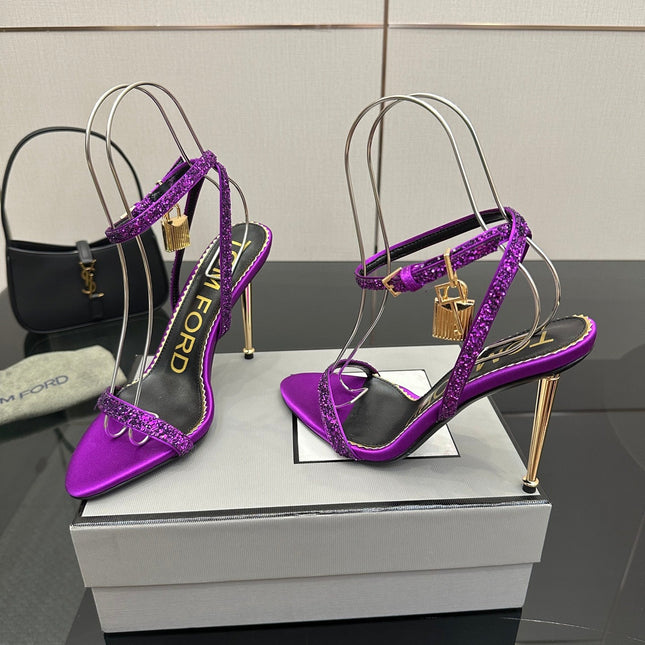 TOM FORD 26S HEELED SANDALS 100 MM IN PURPLE CALFSKIN