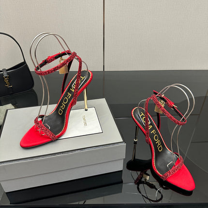 TOM FORD 26S HEELED SANDALS 100 MM IN RED CALFSKIN