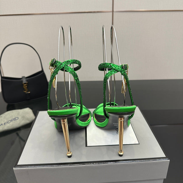 TOM FORD 26S HEELED SANDALS 100 MM IN GREEN CALFSKIN