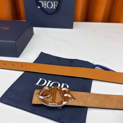 DIOR 26S CD LOGO BELT IN BROWN SUEDE CALFSKIN SILVER HARDWARE