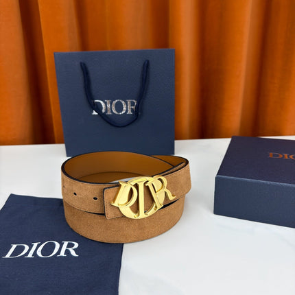 DIOR 26S CD LOGO BELT IN BROWN SUEDE CALFSKIN GOLD HARDWARE