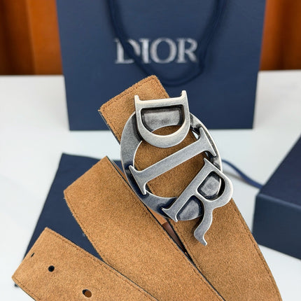 DIOR 26S CD LOGO BELT IN BROWN SUEDE CALFSKIN GUNMETAL HARDWARE