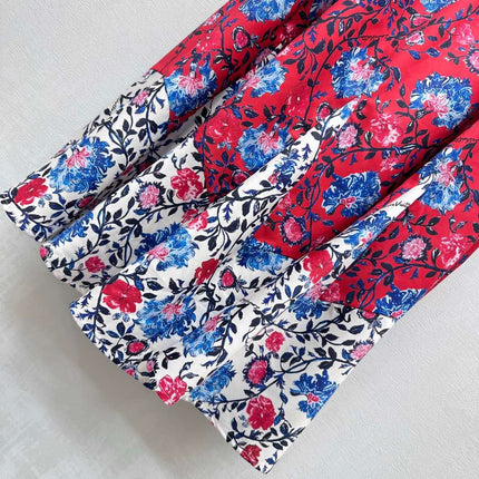 LV FLORAL SILK SKIRT IN RED