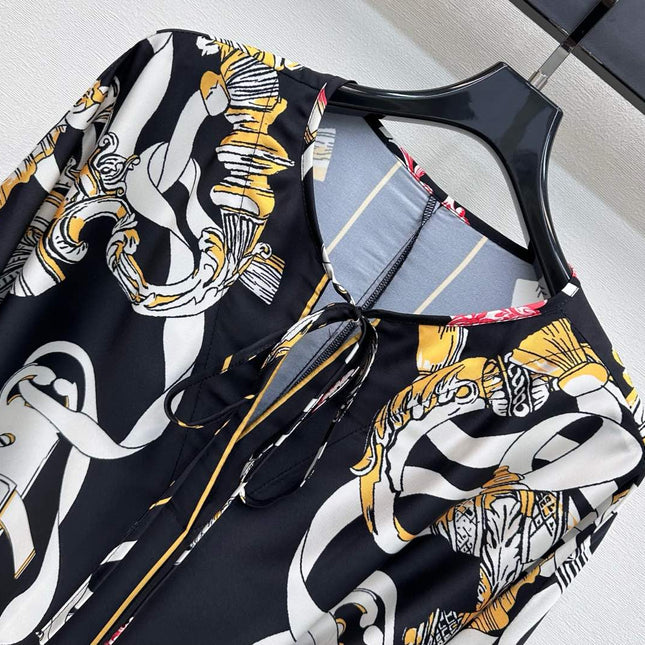 HERMES 26S PRINTED SILK DRESS 489