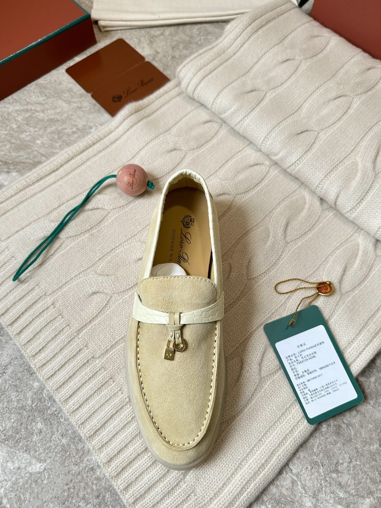 SUMMER WALK LOAFERS BEIGE SUEDE GOLD PADLOCK CHARM