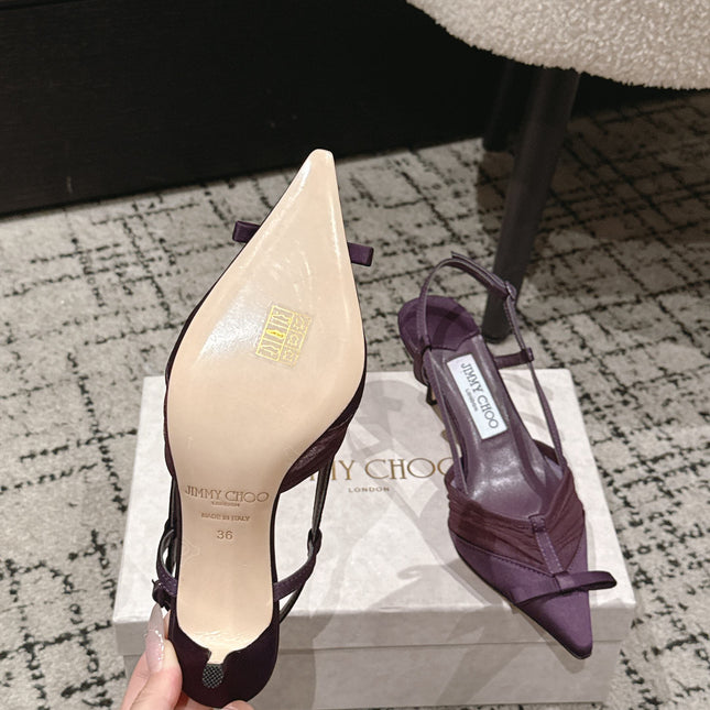 JIMMY CHOO 26S SLINGBACK HEELS 65 MM IN DEEP PURPLE FABRIC