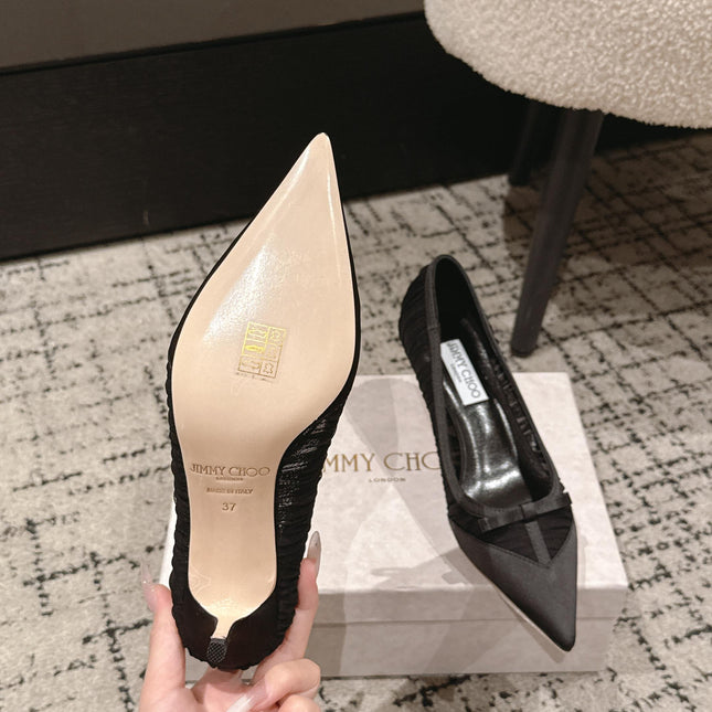 JIMMY CHOO 26S POINTED-TOE HIGH HEELS 65 MM IN BLACK FABRIC