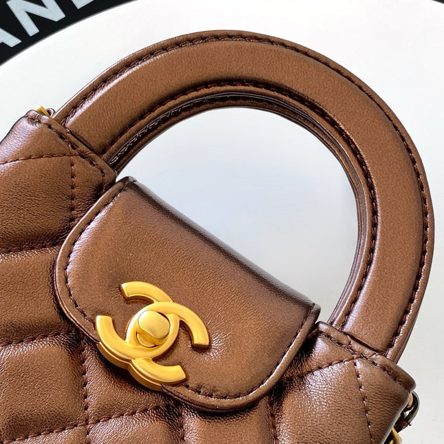 CHANEL 25S MINI KELLY BAG 13 IN BROWN METALLIC LAMBSKIN WITH GOLD HARDWARE